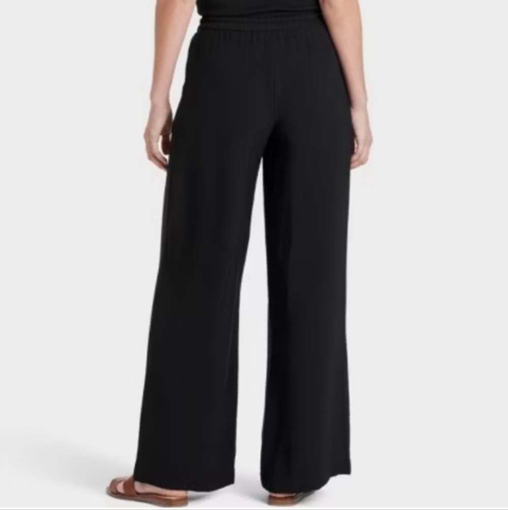 Women's Black Wide-Leg Polyester/Rayon Pants - A New Day - 17